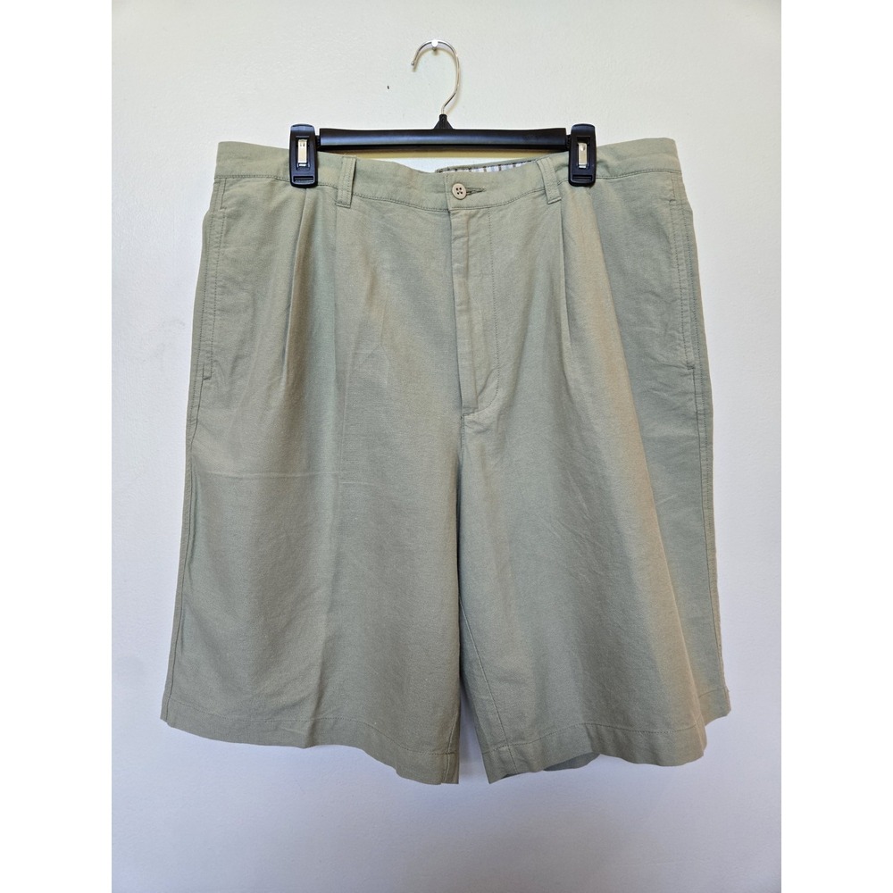 Vintage Structure Mens Pleated Front Baggy Olive Khaki Chino Shorts 36 Y2K